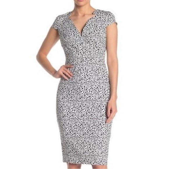 NWT Alexia Admor Dress White Black Polka Dots Cap Sleeve Sheath Women’s Size 6 - Picture 1 of 16